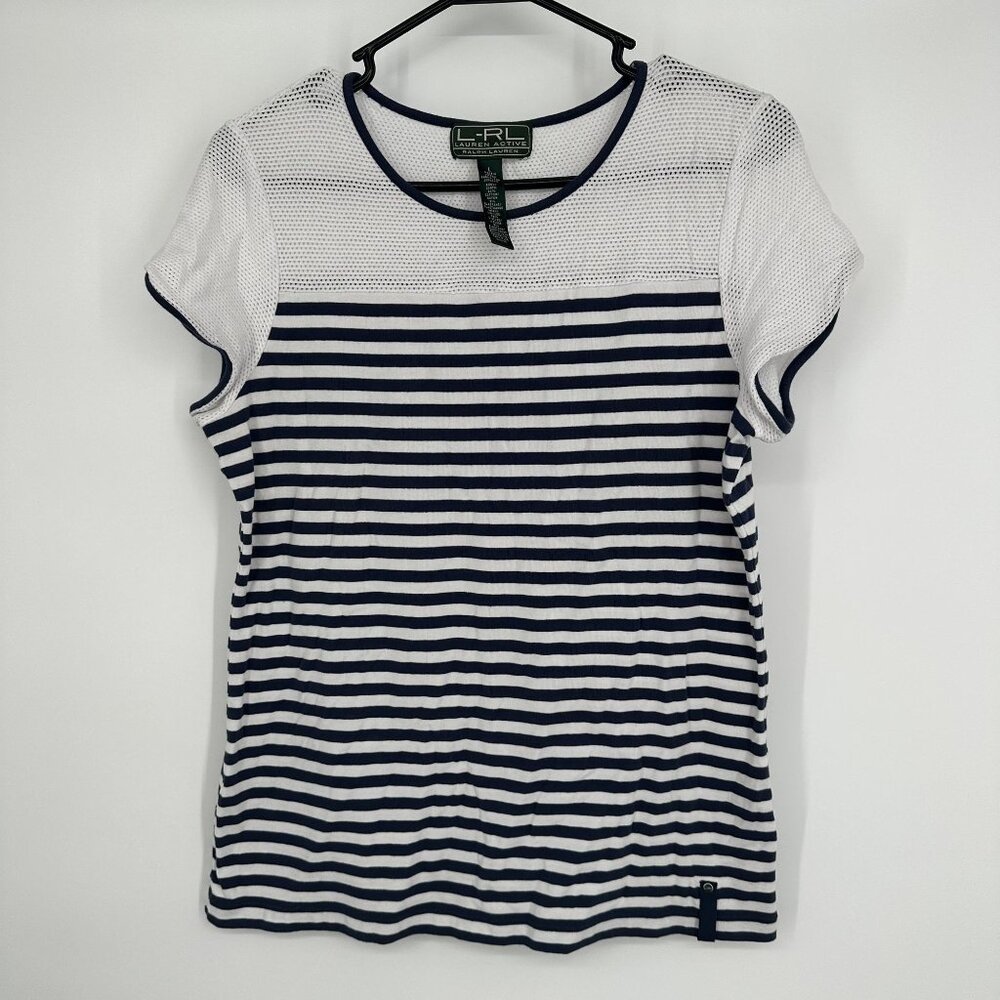 Lauren Ralph Lauren Active Navy &‎ White Short sleeve top size Large